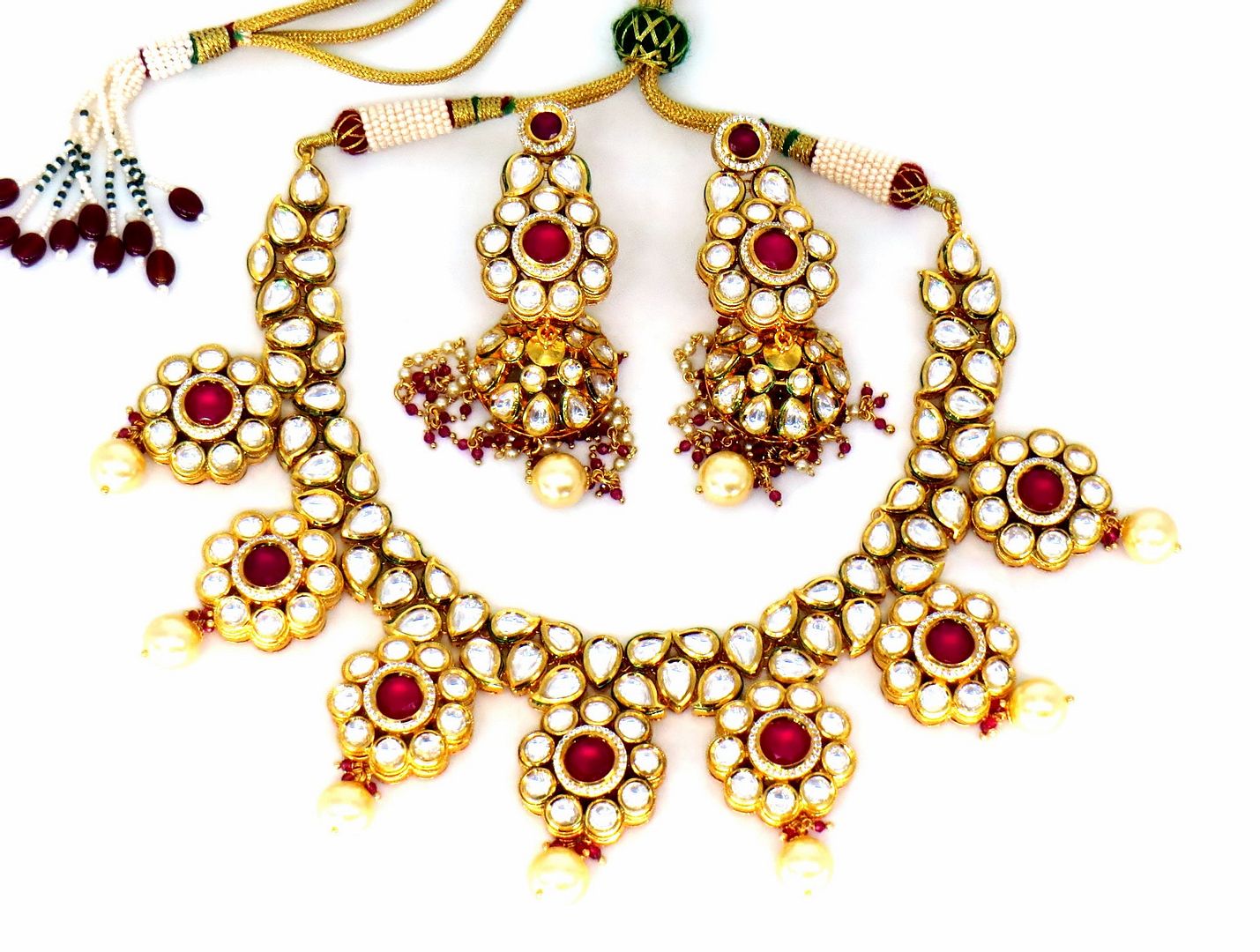 Jewelshingar Jewellery Fine Antique Polki Kundan Gold Plated Pink Colour Necklace For Women ( 60273ACS )