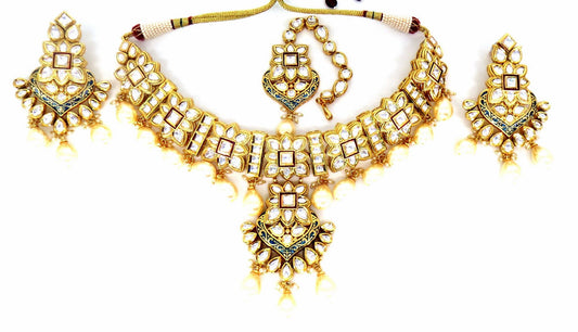 Jewelshingar Jewellery Fine Antique Polki Kundan Gold Plated Multi Colour Necklace For Women ( 60279ACS )