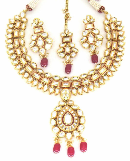 Jewelshingar Jewellery Fine Antique Polki Kundan Gold Plated Pink Colour Necklace For Women ( 60292ACS )