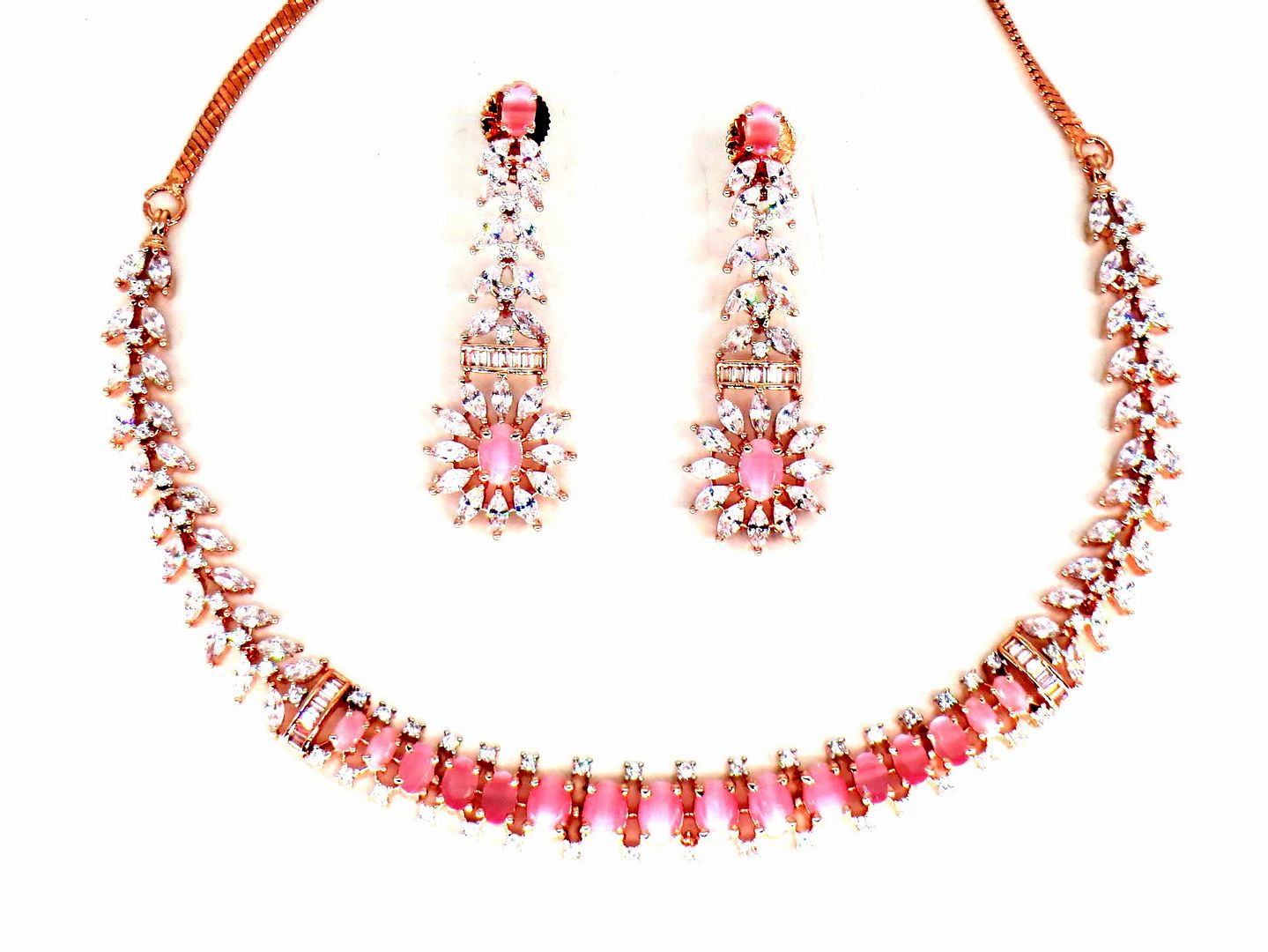 Jewelshingar Jewellery Fine Antique Polki Kundan RoseGold Plated Pink Colour Necklace For Women ( 60312NAD )