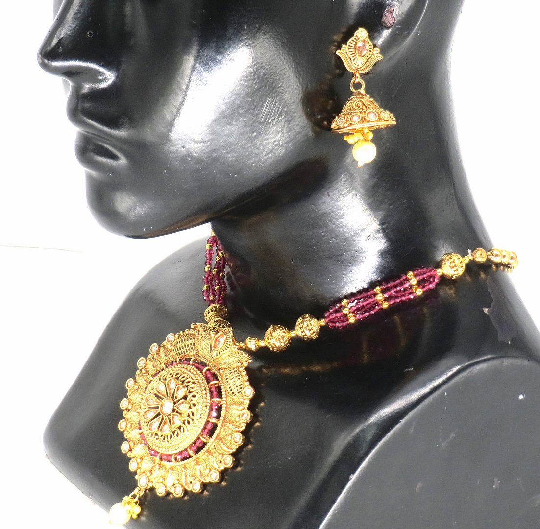 Jewelshingar Jewellery Fine Antique Polki Kundan Gold Plated Pink Colour Necklace For Women ( 60339ASP )