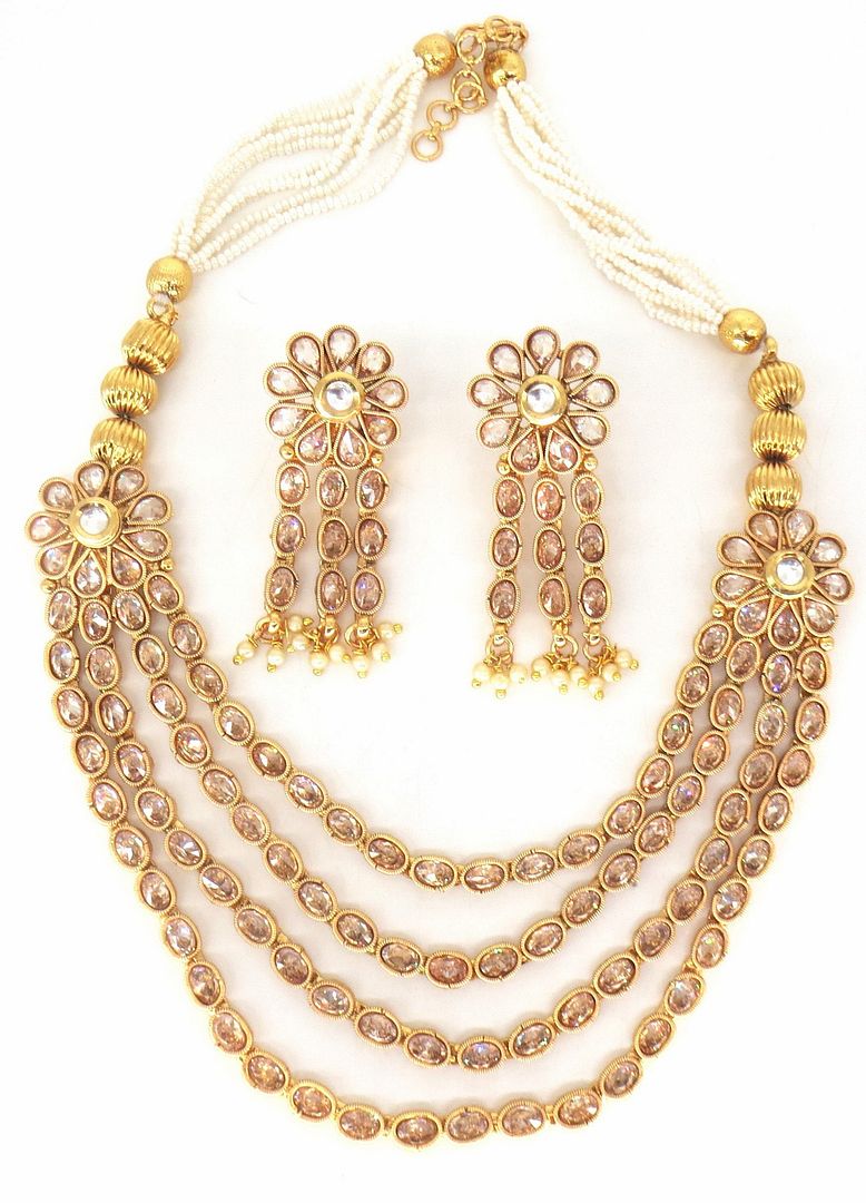 Jewelshingar Jewellery Fine Antique Polki Kundan Gold Plated Gold Colour Necklace For Women ( 60346ASP )