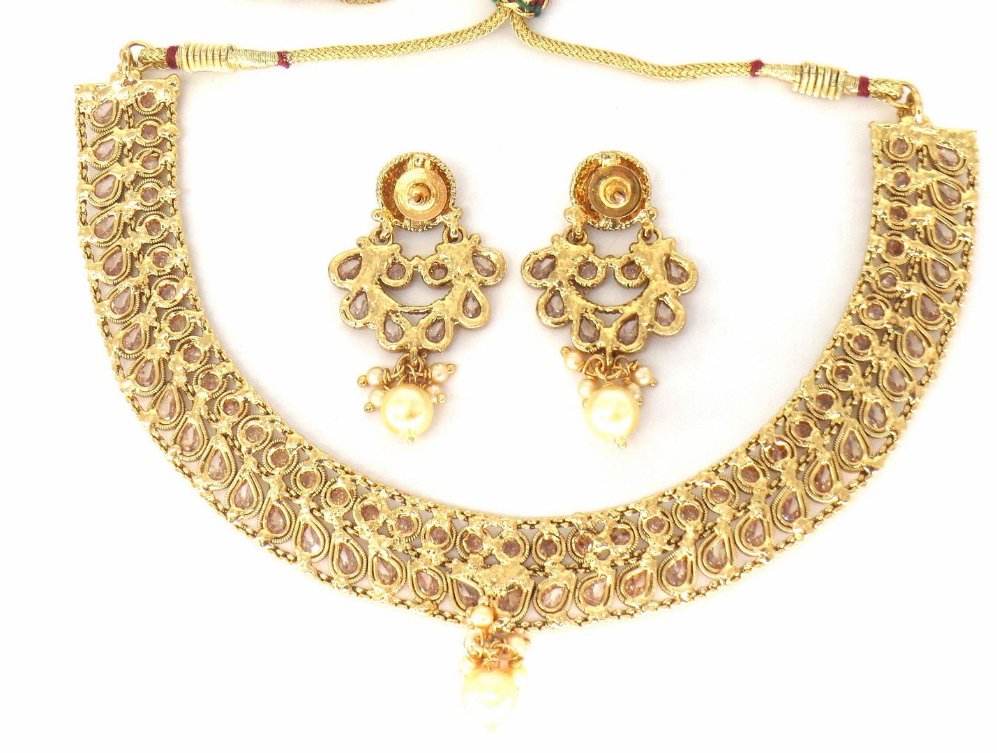 Jewelshingar Jewellery Fine Antique Polki Kundan Gold Plated Gold Colour Necklace For Women ( 60360ASP )