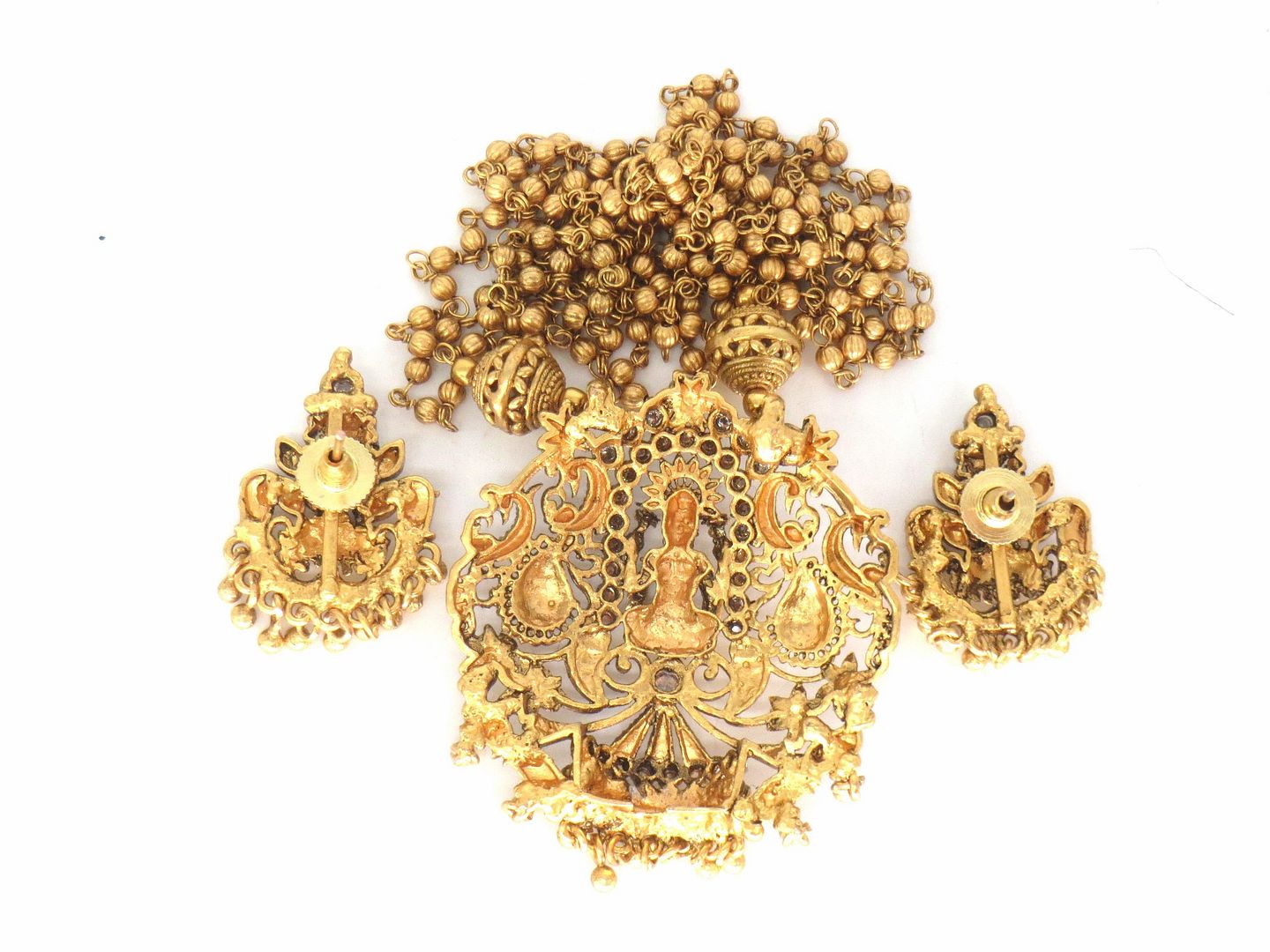 Jewelshingar Jewellery Fine Antique Polki Kundan Gold Plated Gold Colour Pendant Set For Women ( 60453ASP )