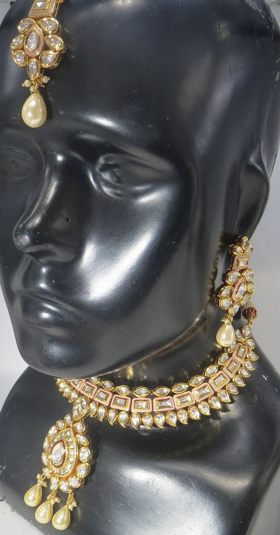 Jewelshingar Jewellery Fine Antique Polki Kundan Gold Plated Pink Colour Necklace For Women ( 60567ACS )