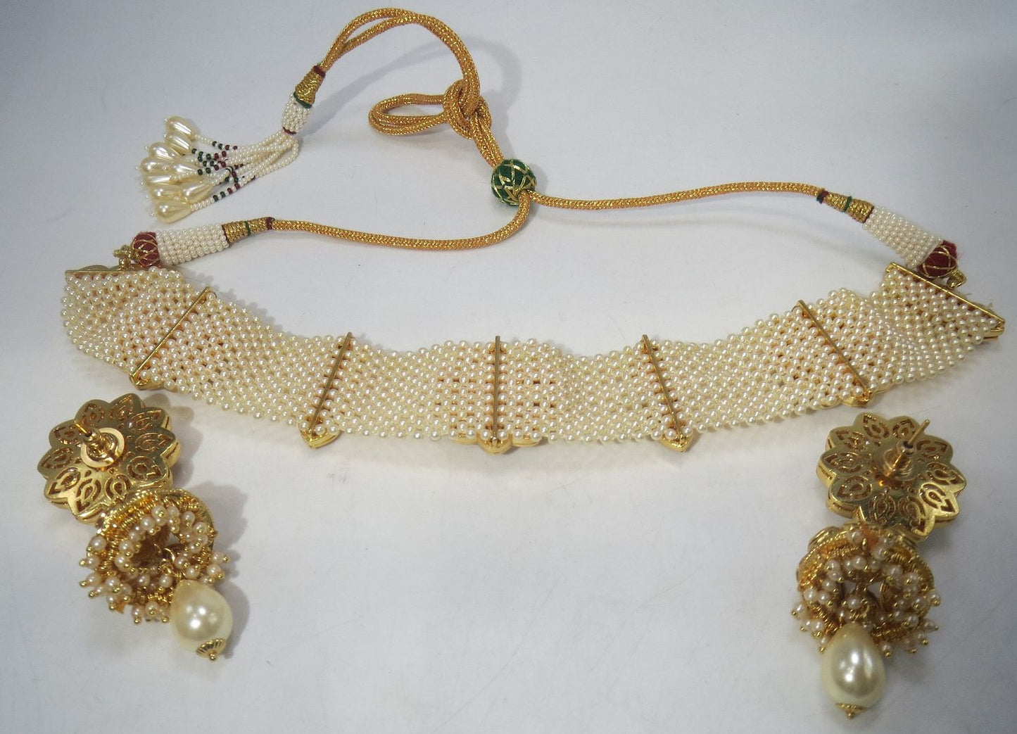 Jewelshingar Jewellery Fine Antique Polki Kundan Gold Plated Clear Colour Necklace For Women ( 60571ACS )