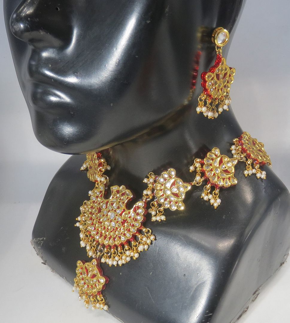 Jewelshingar Jewellery Fine Antique Polki Kundan Gold Plated Red Colour Necklace For Women ( 60617AST )