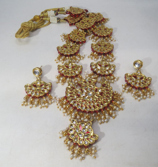 Jewelshingar Jewellery Fine Antique Polki Kundan Gold Plated Red Colour Necklace For Women ( 60617AST )