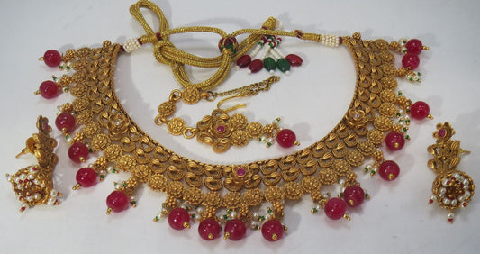 Jewelshingar Jewellery Fine Antique Polki Kundan Antique Plated Red Colour Necklace For Women ( 60626AST )