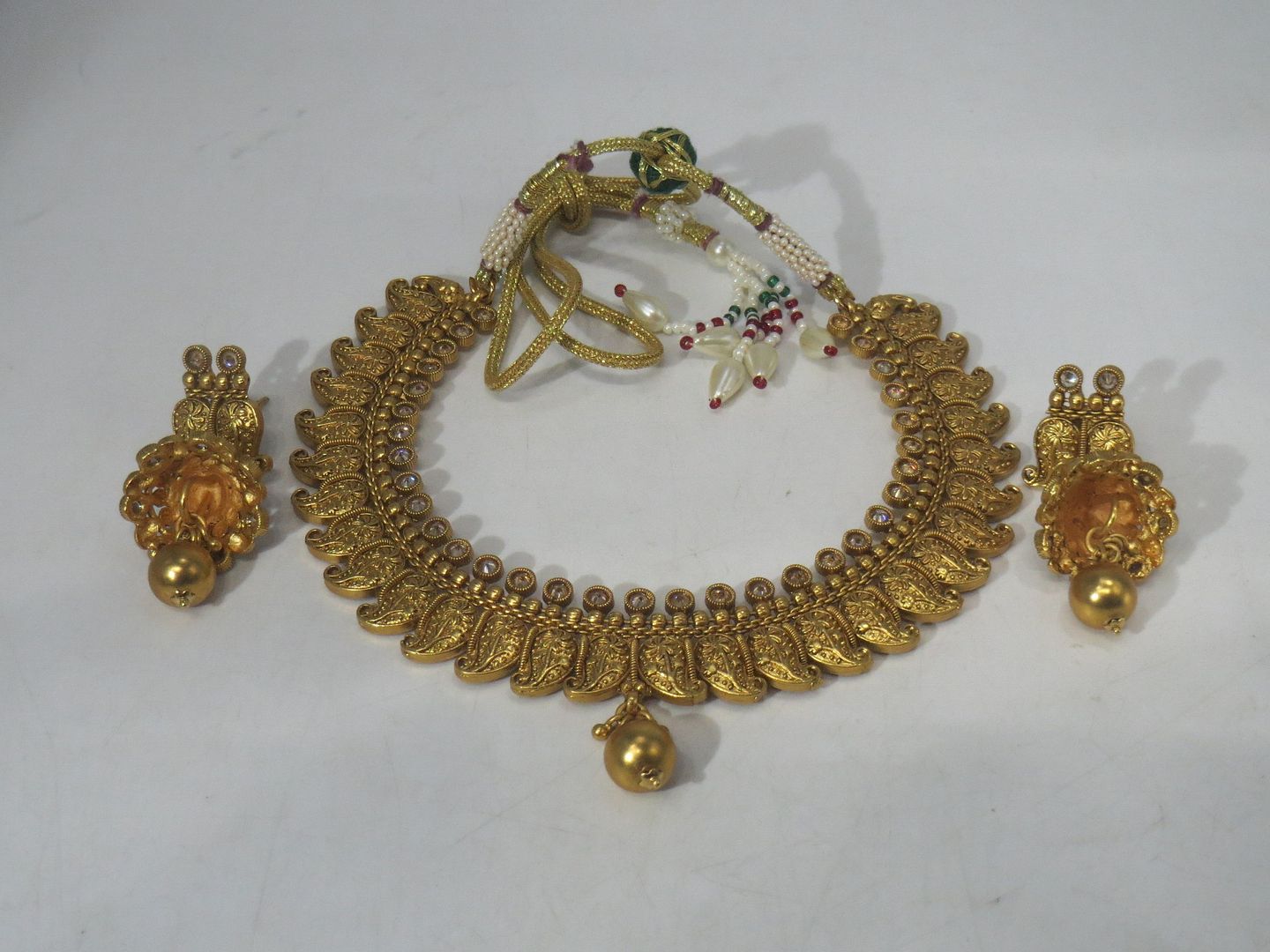 Jewelshingar Jewellery Fine Antique Polki Kundan Gold Plated Brown Colour Necklace For Women ( 60712AST )