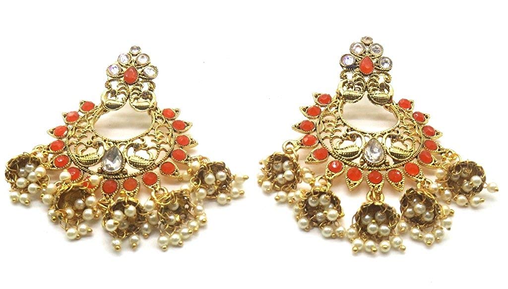 Jewelshingar Jewellery Antique Plated Orange Colour Earrings For Women (45031-pj)