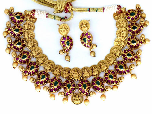 Jewelshingar Jewellery Fine Antique Polki Kundan Gold Plated Multi Colour Necklace For Women ( 61215AST )