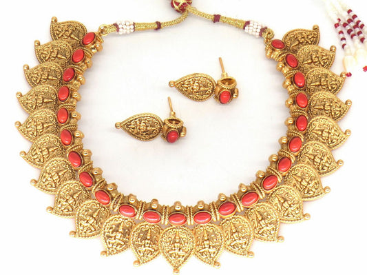 Jewelshingar Jewellery Fine Antique Polki Kundan Gold Plated Pink Colour Necklace For Women ( 61224AST )