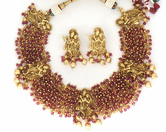 Jewelshingar Jewellery Fine Antique Polki Kundan Gold Plated Pink Colour Necklace For Women ( 61231AST )