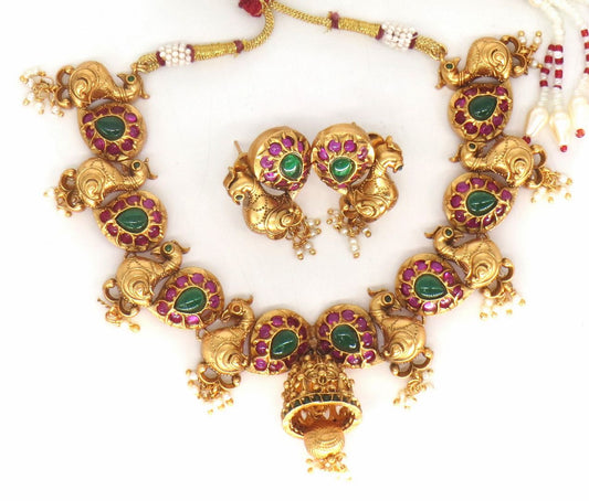 Jewelshingar Jewellery Fine Antique Polki Kundan Gold Plated Multi Colour Necklace For Women ( 61251AST )