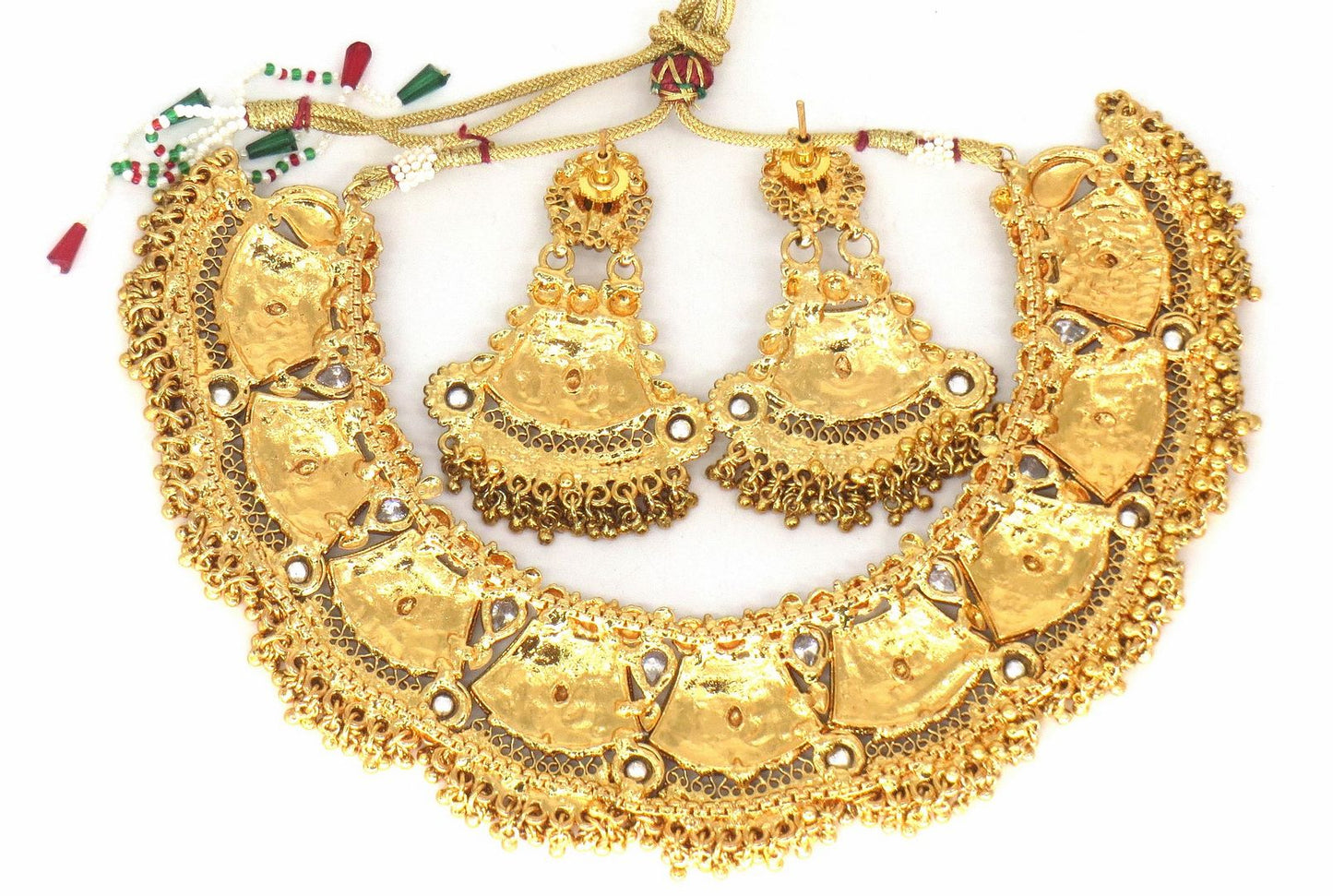 Jewelshingar Jewellery Fine Antique Polki Kundan Gold Plated Clear Colour Necklace For Women ( 61265AST )