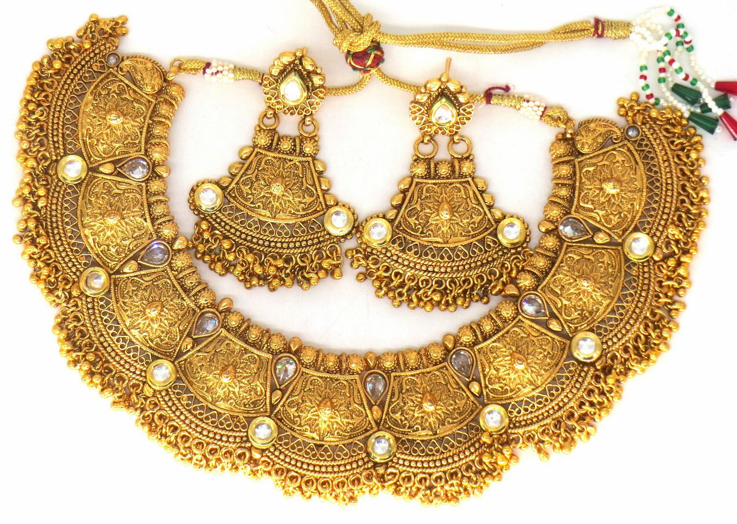 Jewelshingar Jewellery Fine Antique Polki Kundan Gold Plated Clear Colour Necklace For Women ( 61265AST )