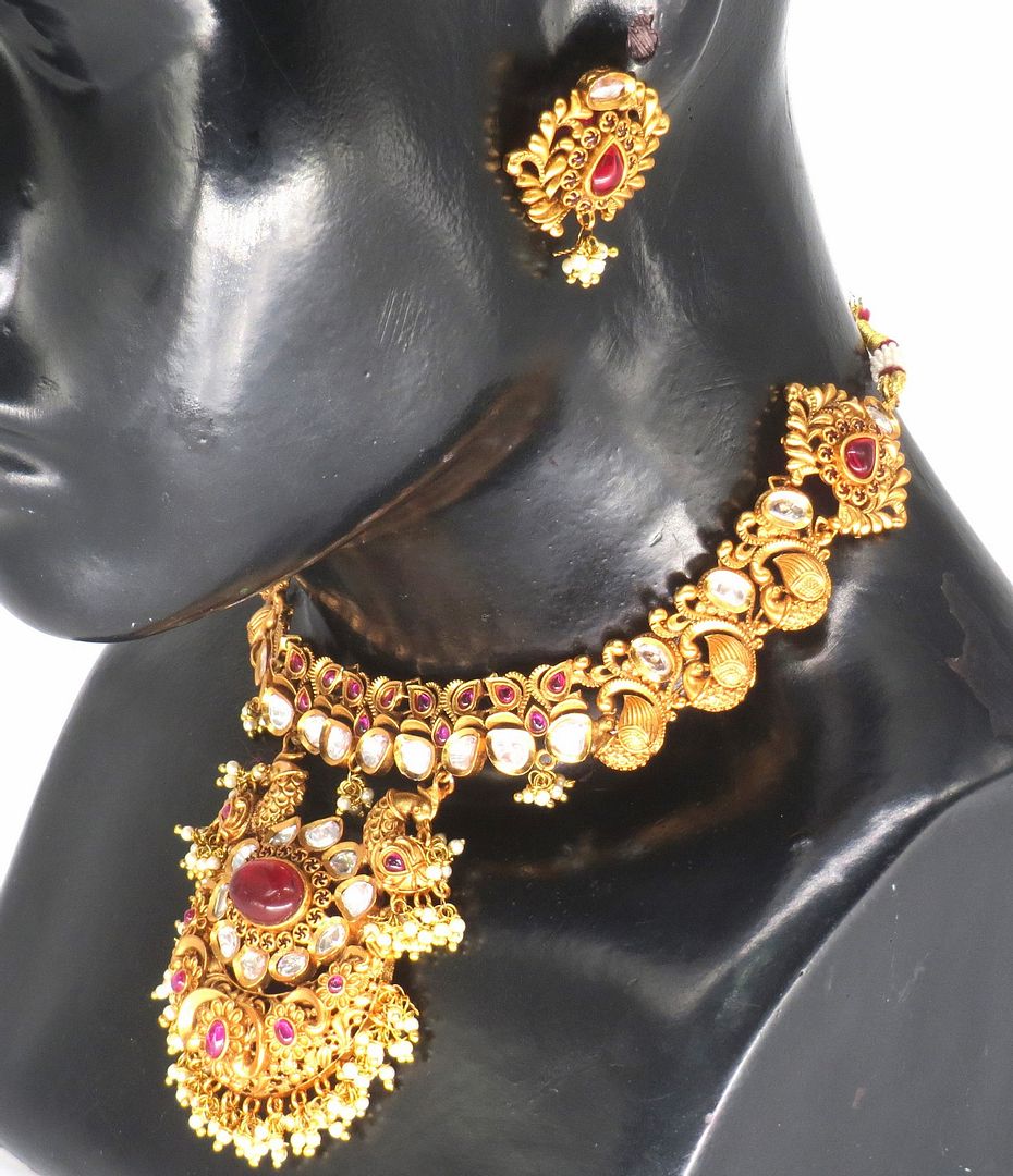 Jewelshingar Jewellery Fine Antique Polki Kundan Gold Plated Pink Colour Necklace For Women ( 61277AST )