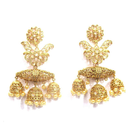 Jewelshingar Jewellery Antique Plated Gold Colour Earrings For Women (42691-pe-jhumki)