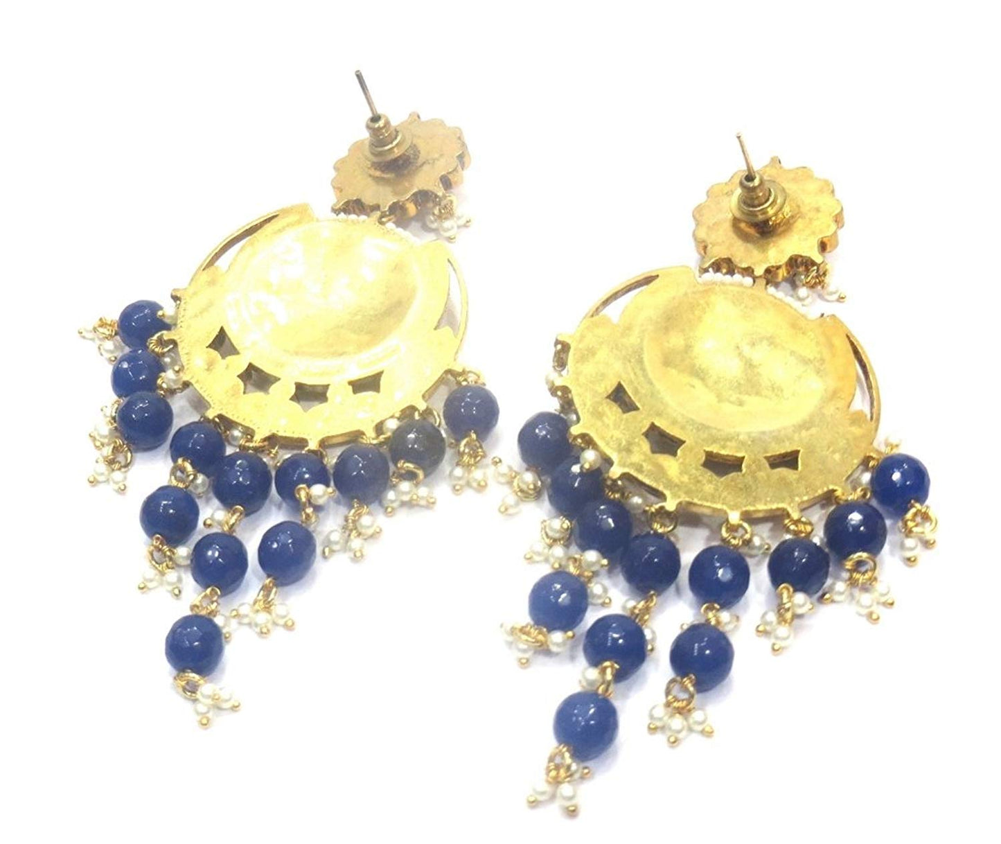 Jewelshingar Jewellery Polki Kundan Dangle & Drop Earrings Earings For Women ( 37156-dce-blue )