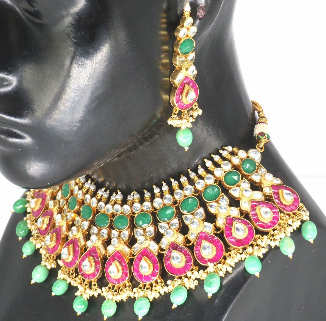 Jewelshingar Jewellery Fine Antique Polki Kundan Gold Plated Multi Colour Necklace For Women ( 61310ACS )