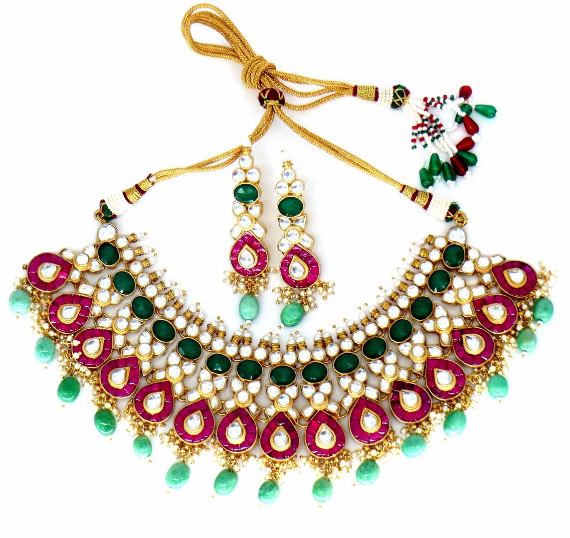 Jewelshingar Jewellery Fine Antique Polki Kundan Gold Plated Multi Colour Necklace For Women ( 61310ACS )