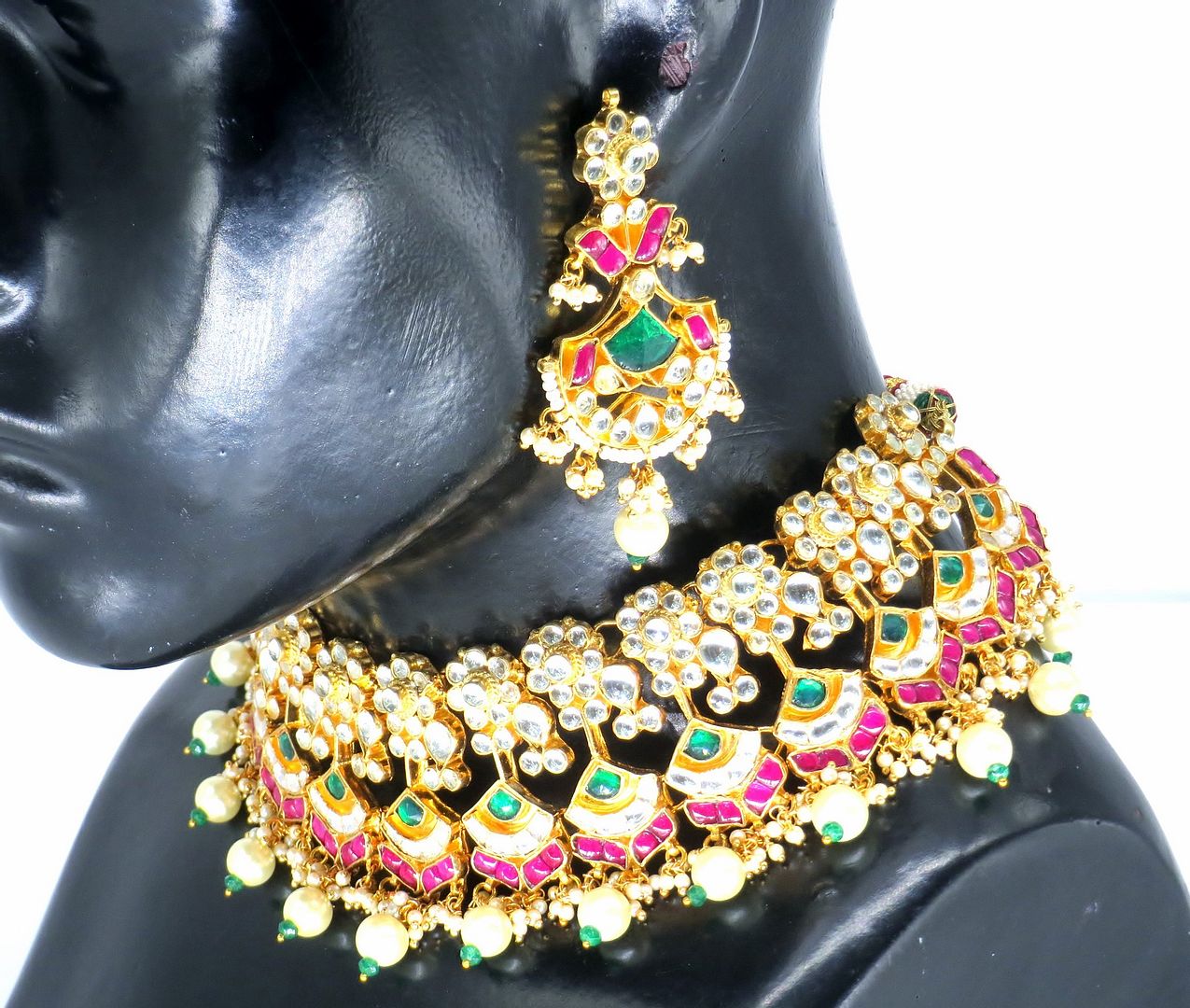 Jewelshingar Jewellery Fine Antique Polki Kundan Gold Plated Multi Colour Necklace For Women ( 61325ACS )