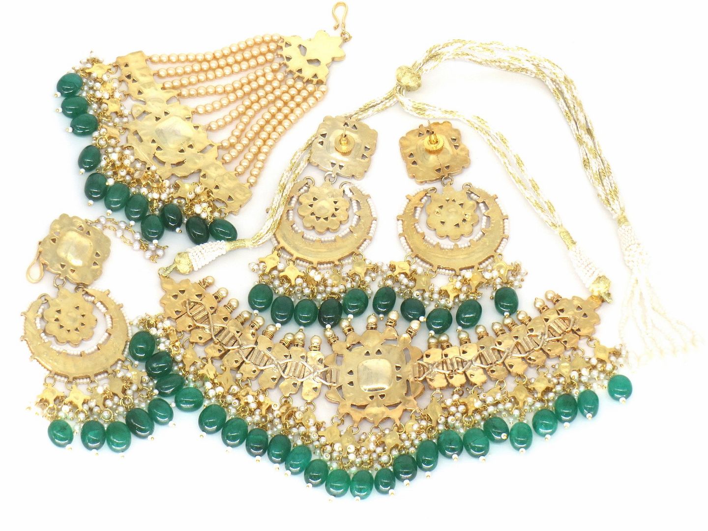 Jewelshingar Jewellery Fine Antique Polki Kundan Gold Plated Green Colour Necklace For Women ( 61332ACS )