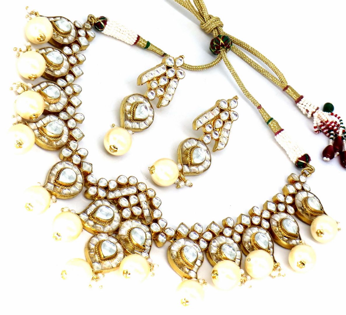 Jewelshingar Jewellery Fine Antique Polki Kundan Gold Plated Clear Colour Necklace For Women ( 61361ACS )