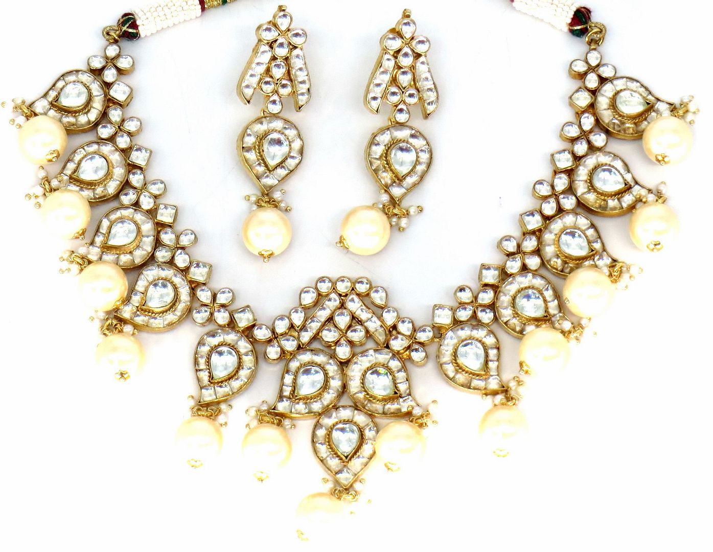 Jewelshingar Jewellery Fine Antique Polki Kundan Gold Plated Clear Colour Necklace For Women ( 61361ACS )