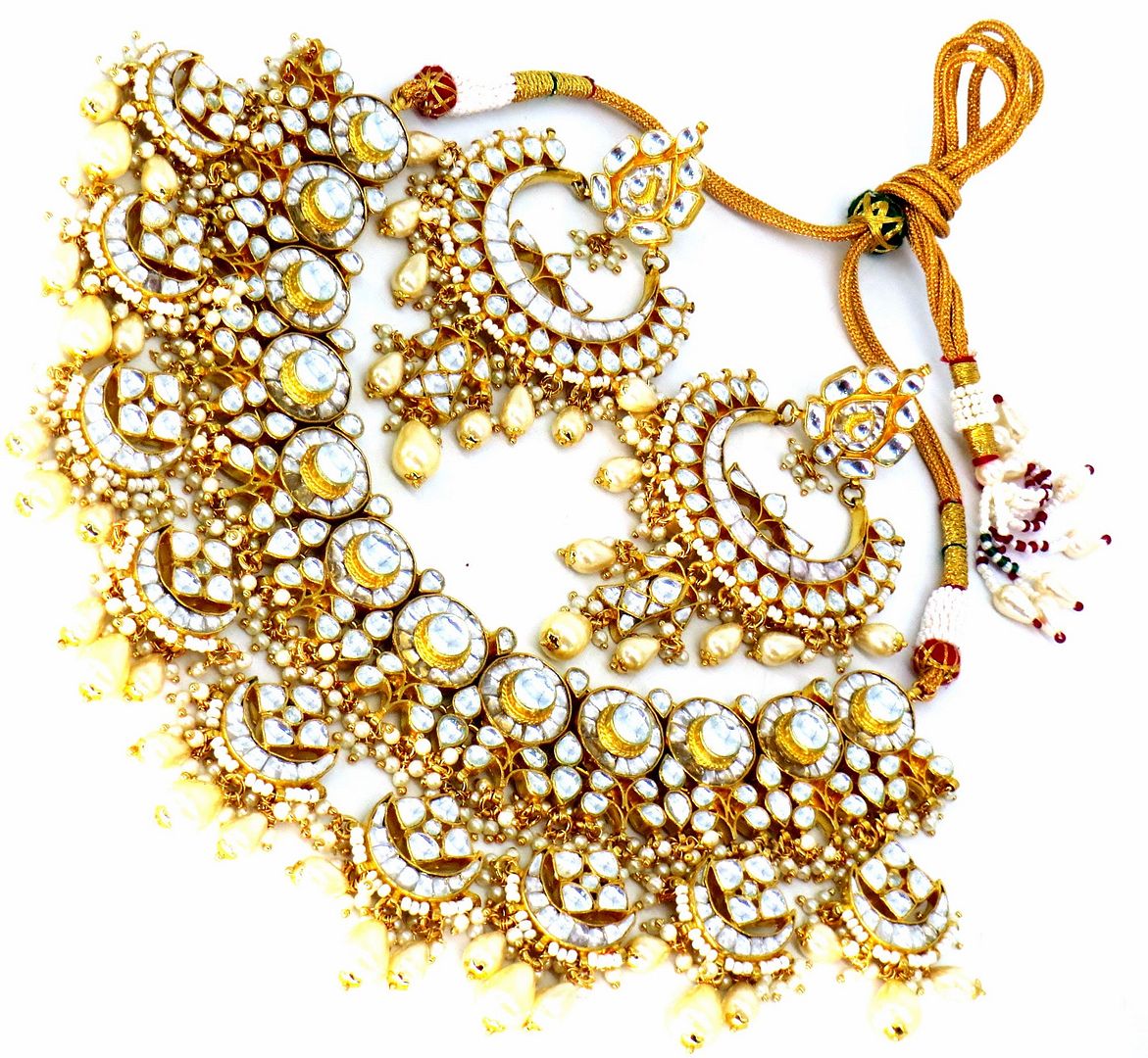 Jewelshingar Jewellery Fine Antique Polki Kundan Gold Plated Clear Colour Necklace For Women ( 61366ACS )