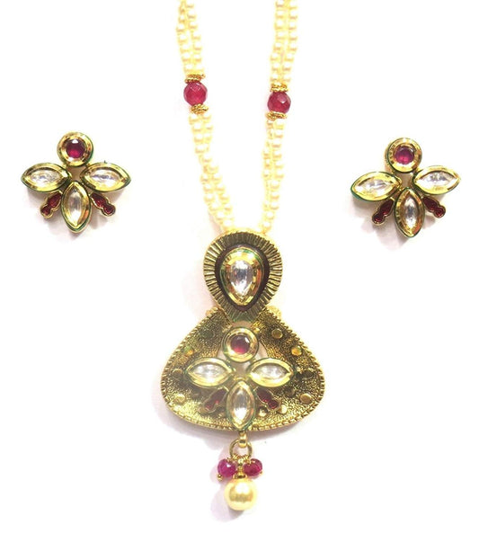 Jewelshingar Jewellery Fine Kundan Gold Plated Colour Gold Pendant Set For Women (42628-acs-ps)