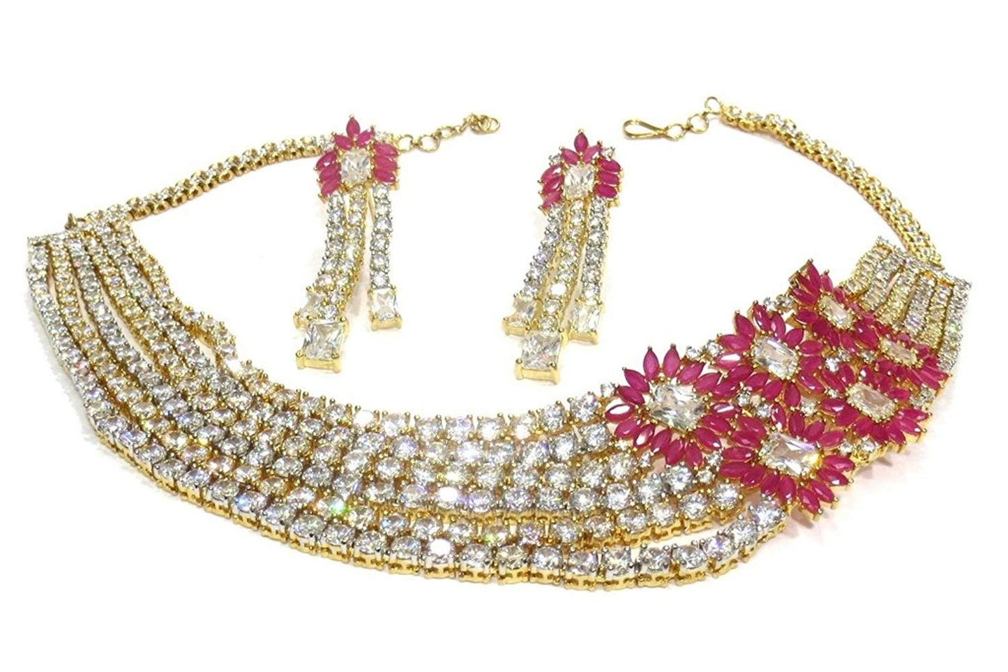 Jewelshingar Jewellery Gold Plated Necklace Set In Pink Colour For Women ( 21121-nad-ruby )