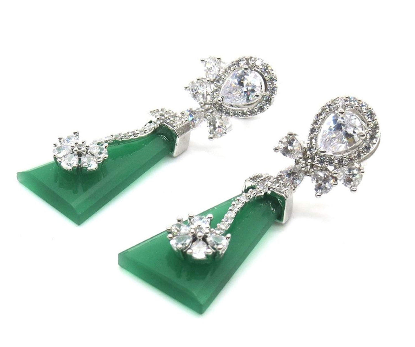 Jewelshingar Jewellery Diamond Look Rhodium Plated Green Colour Earrings For Women (44145-ead-green)