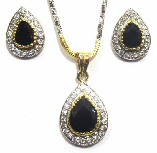 Jewelshingar Women's American Diamond Silver And Gold Plated A.D. Pendant Set Black Jewellery ( 8507-psad-black ) - JEWELSHINGAR