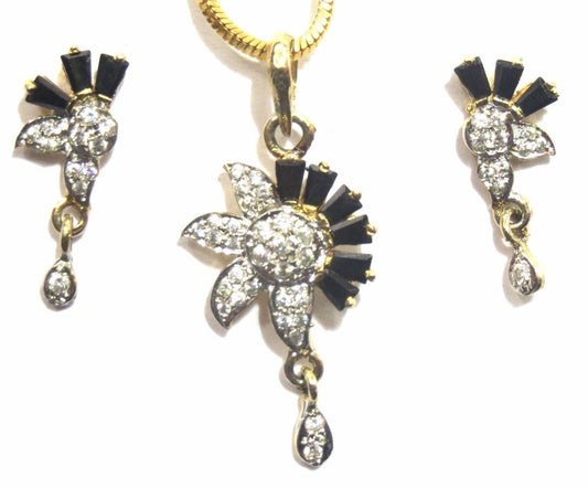 Jewelshingar Women's American Diamond Silver And Gold Plated A.D. Pendant Set Black Jewellery ( 8509-psad-black ) - JEWELSHINGAR