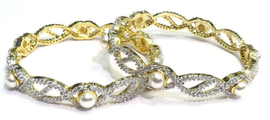 Jewelshingar Cubic Zirconia Bangles Set For Women Jewellery ( 6950-2.10-1-jb-moti ) - JEWELSHINGAR