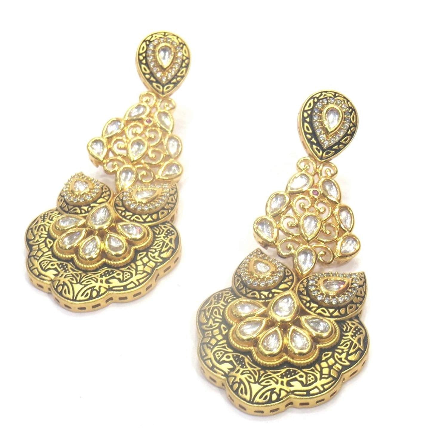 Jewelshingar Jewellery Polki Kundan Dangle & Drop Earrings Earings For Women ( 37188-dce )