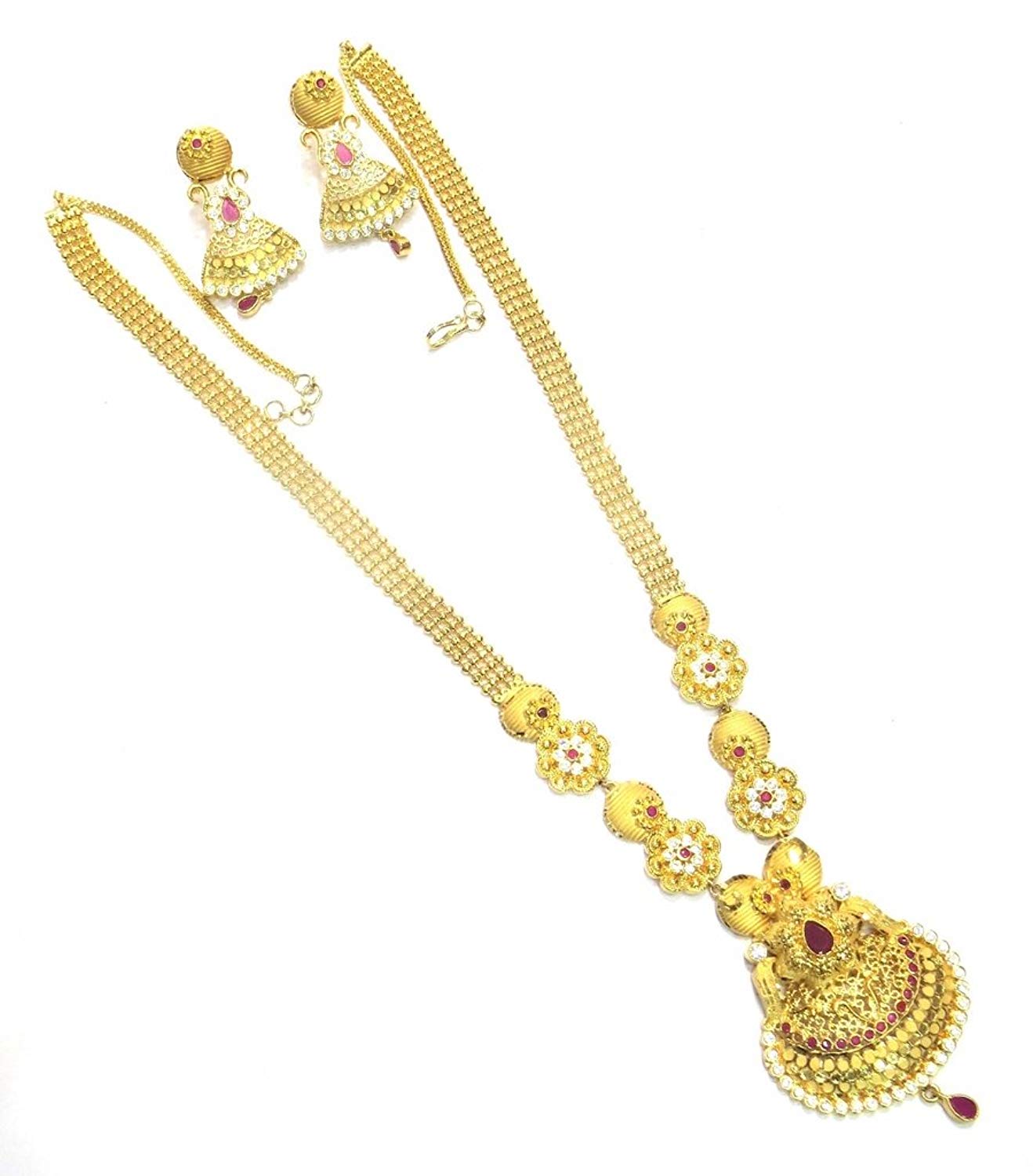 Jewelshingar Jewellery Bandhel Gold Plated Colour Gold Long Necklaces For Women (42957-rh-g-ruby)