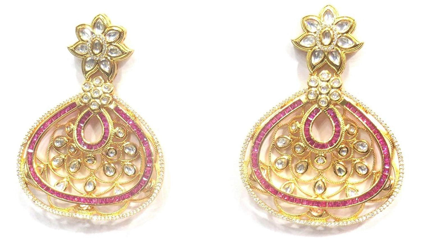 Jewelshingar Jewellery Polki Kundan Dangle & Drop Earrings Earings For Women ( 37144-dce-ruby )