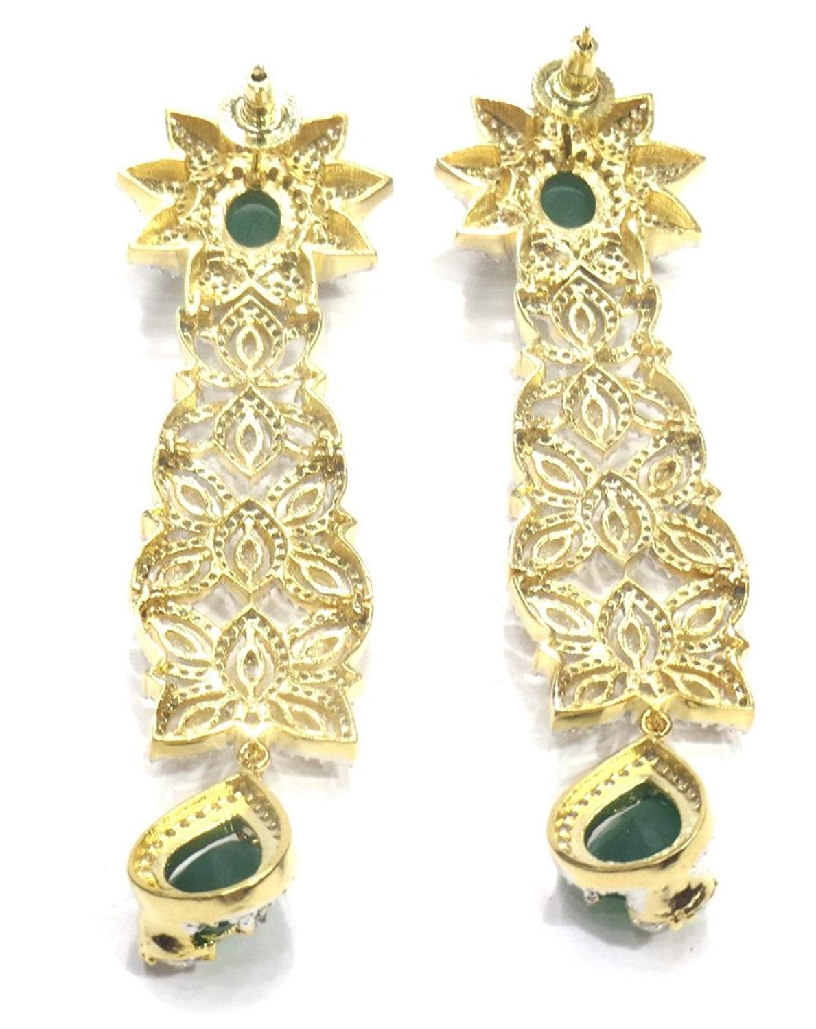 Jewelshingar Jewellery Fine Gold Plated Dangle & Drop Earrings For Girls ( 34557-ead-green )