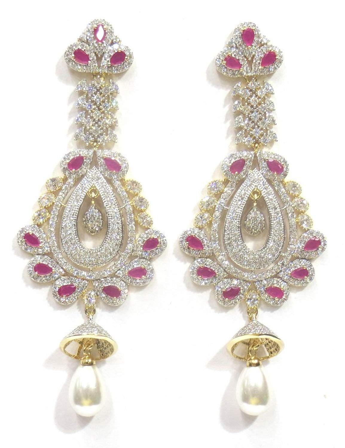 Jewelshingar Jewellery Fine Gold Plated Dangle & Drop Earrings For Girls ( 34622-ead-ruby )