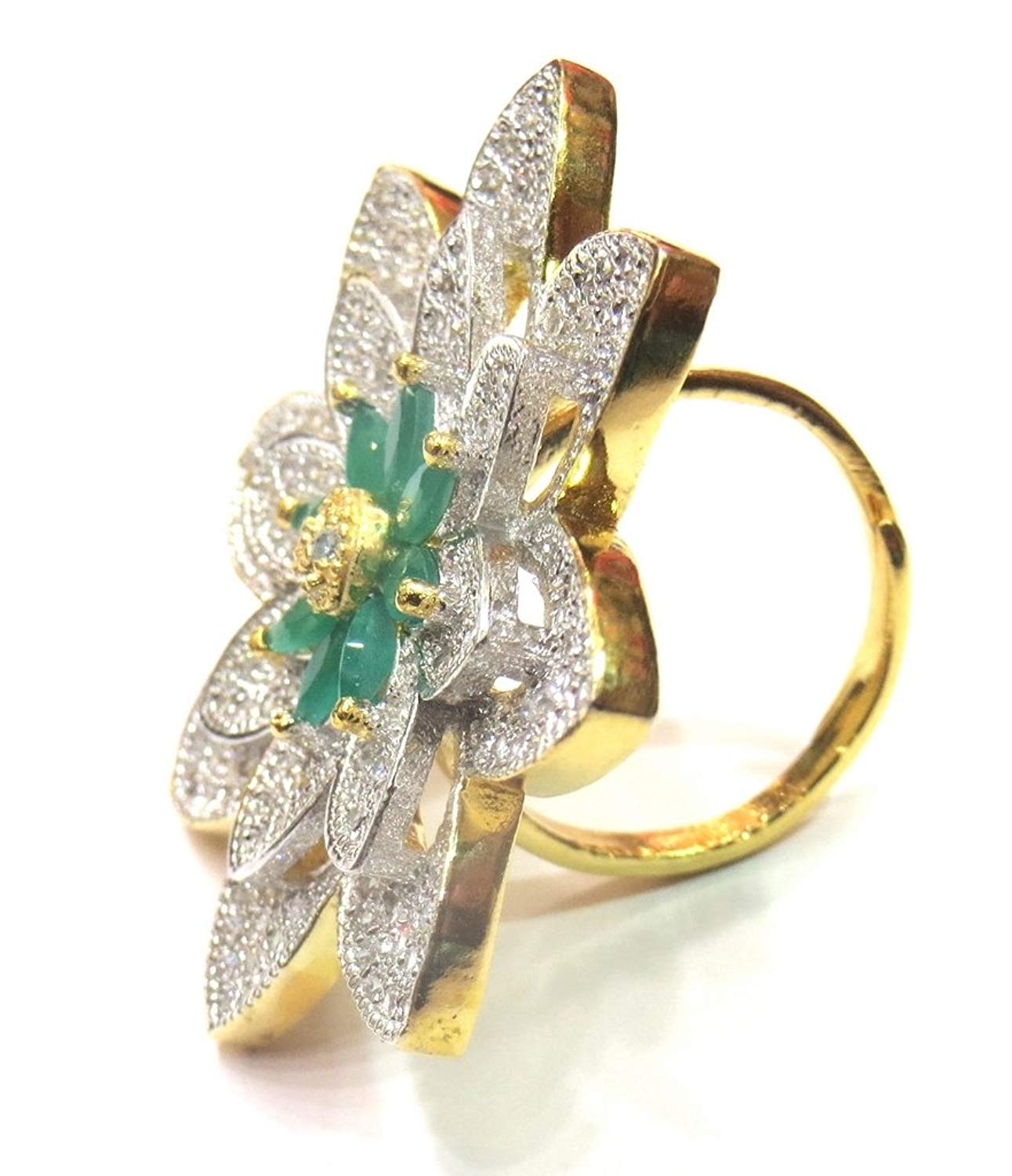 Jewelshingar Jewelry Fine Finger Ring For Women ( 38781-ring-green-cocktail )