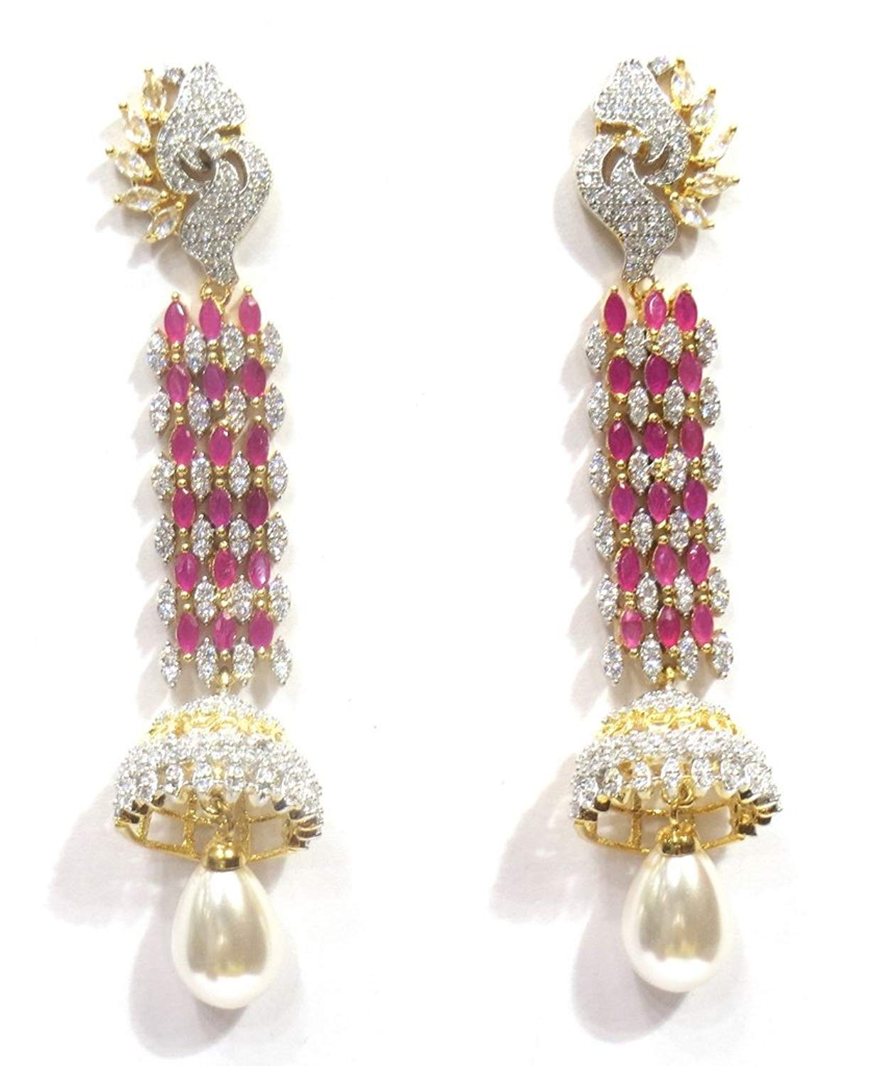 Jewelshingar Jewellery Fine Gold Plated Dangle & Drop Earrings For Girls ( 34678-ead-ruby )