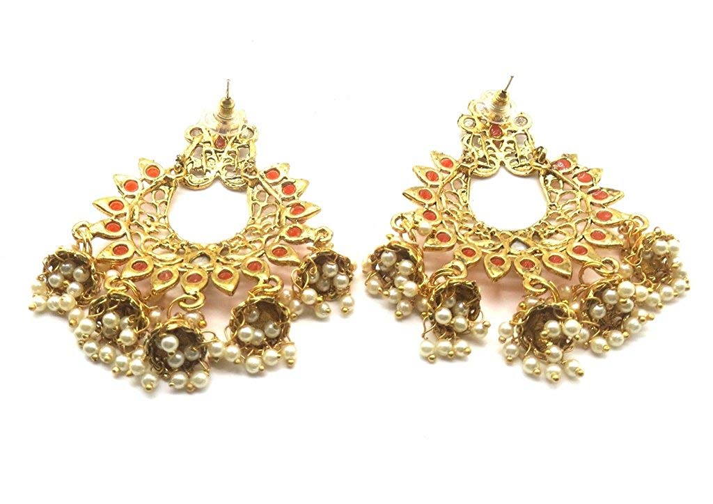 Jewelshingar Jewellery Antique Plated Orange Colour Earrings For Women (45031-pj)