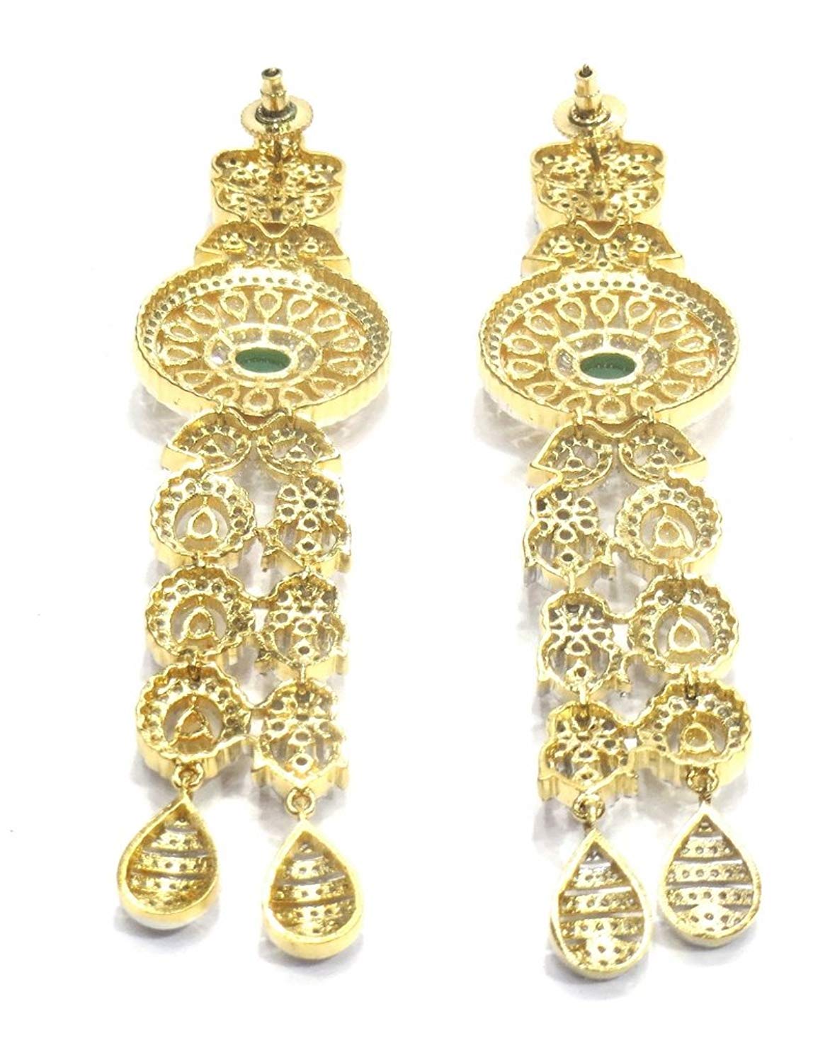 Jewelshingar Jewellery Fine Gold Plated Dangle & Drop Earrings For Girls ( 34548-ead-green )