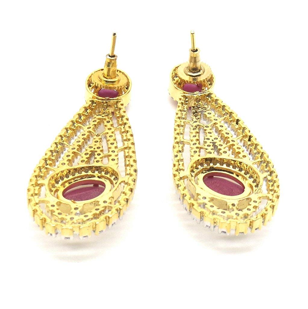 Jewelshingar Jewellery Diamond Look Silver Gold Plated Ruby Colour Earrings For Women (43983-ead-ruby)