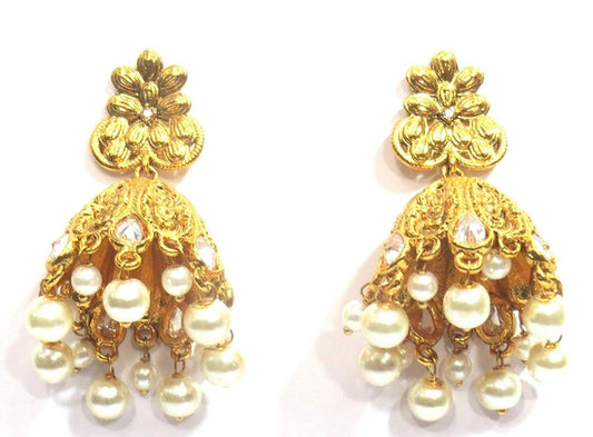 Jewelshingar Jewellery Fine Gold Plated Jhumki Earrings For Women ( 32796-pj-moti )