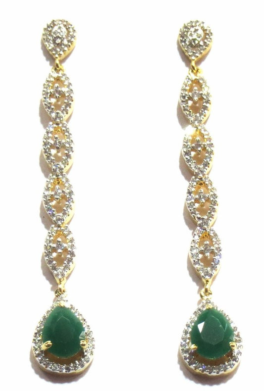 Jewelshingar Women's American Diamond Earrings Danglers Green Studs Jewellery ( 8876-ead-green-1250 ) - JEWELSHINGAR