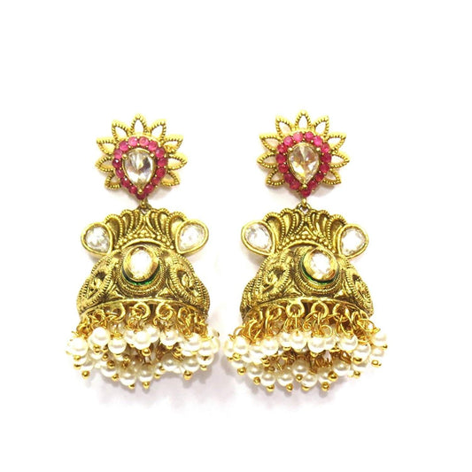 Jewelshingar Jewellery Fine Plated Jhumki Earrings For Women ( 18449-pj-ruby )